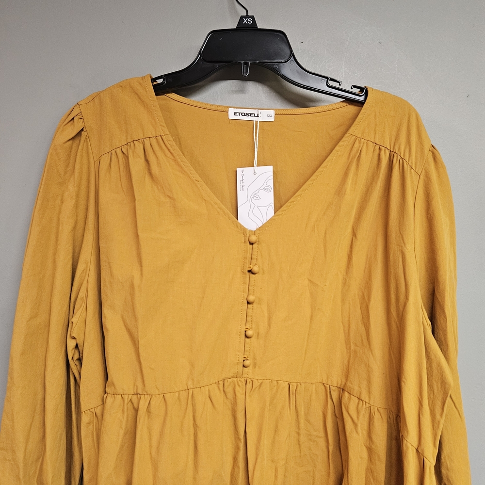 Mustard Yellow XXL Women's Long Sleeve 2XL Maxi Boho  Dress